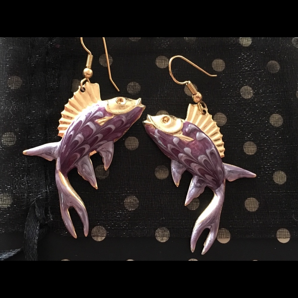 Enamelled fish earrings Vintage